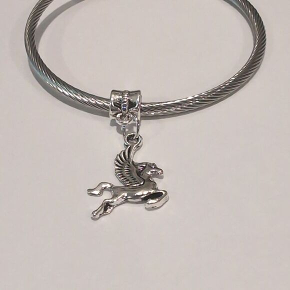 Silver Pegasus Dangle Charm for Pandora Style Bracelet - Picture 1 of 5